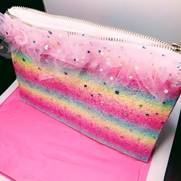 SOLD Rainbow & Unicorns Tulle Zipper Makeup Pouch Bag - Picture 2 of 11